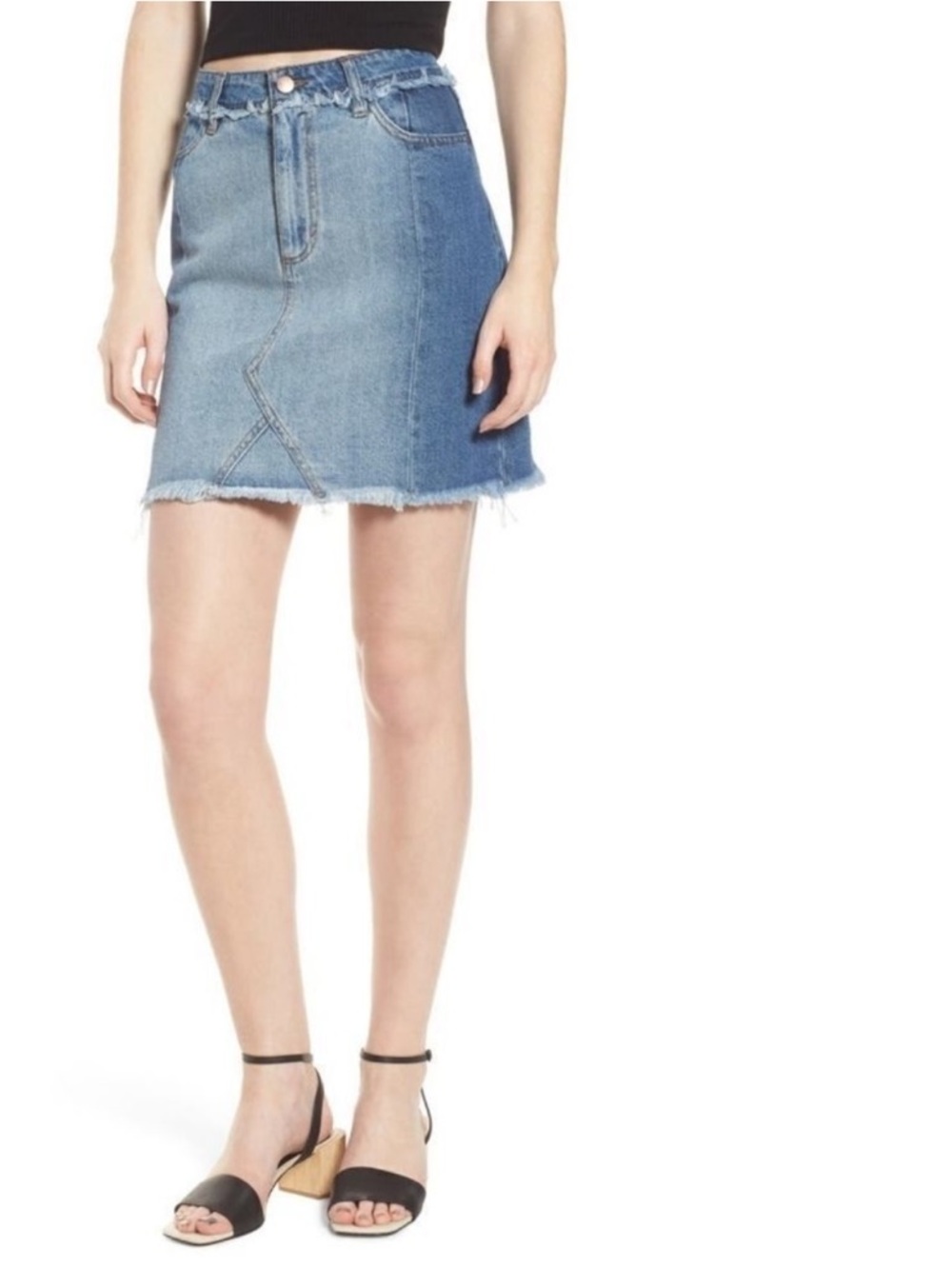 NWT AFRM Frey Colorblock Denim Skirt 30